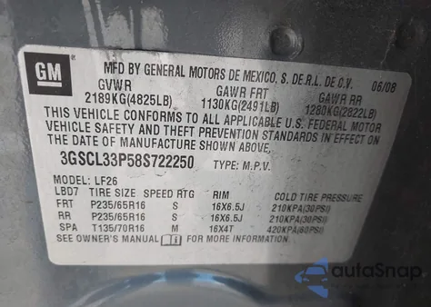 2008 Saturn Vue 4-Cyl Xe z USA, uszkodzony, nr VIN 3GSCL33P58S722250